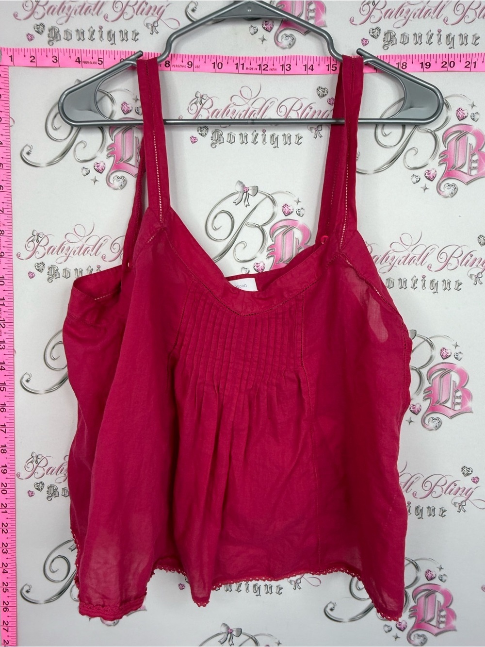 Little Moon tank top pink lace bright Fuchsia Pintuck Camisole
